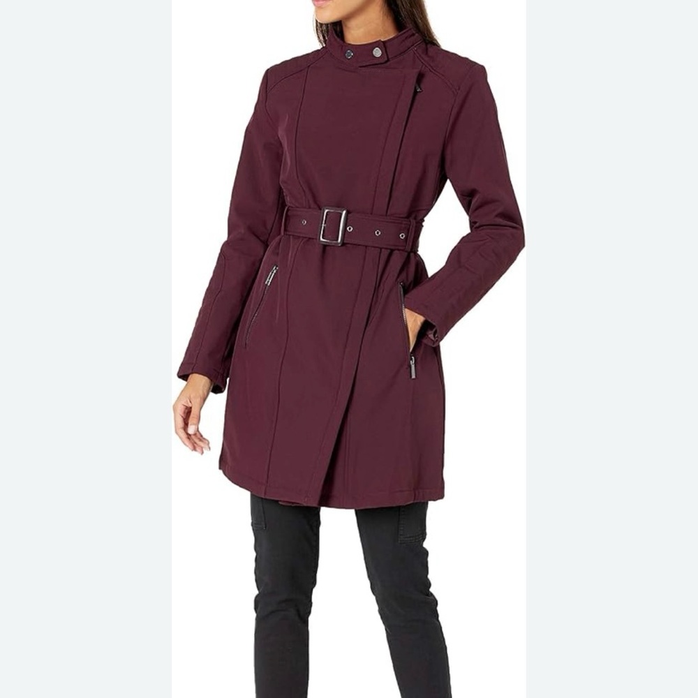 Kenneth Cole Rich Burgundy Elevated Trench Coat with Fleece Lining